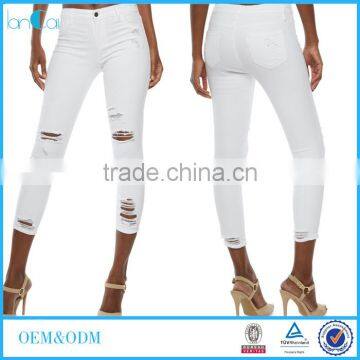 New Style Women Pants Casual White Cello Destroyed Cropped Skinny Jeans