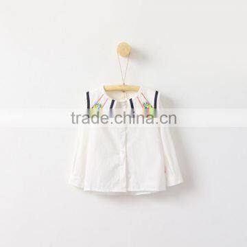 2017 wholesale childrens boutique clothing baby girls plain white shirt with long sleeve