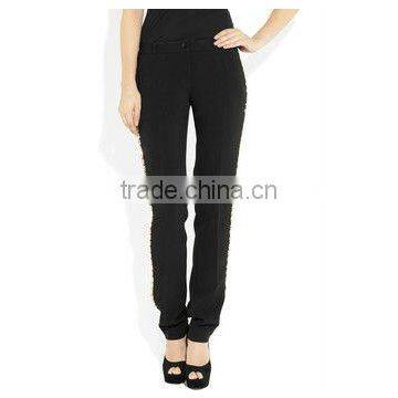 12PT002 Embellished crepe straight-leg pants