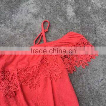 Stocklots Ladies Lace Plain Red Boat Neck T-shirts photo-3