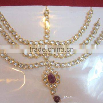 KUNDAN MATHAPATTI DAMINI TIKA GOLD TONE CRYSTAL hair accessory