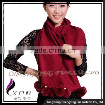 CX-B-P-42C Rabbit Fur Pom 2016 New Design Cashmere Shawl photo-4