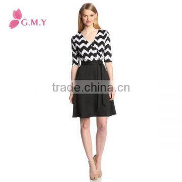 Women's Print Top Skirt Wrap Dress Top Quality Female Business Dress