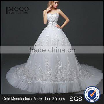 MGOO High Quality Empire Hand Work Tail Wedding Dress Korea Style Bridal Strapless Dress Italian Wedding Dress Sleeveless