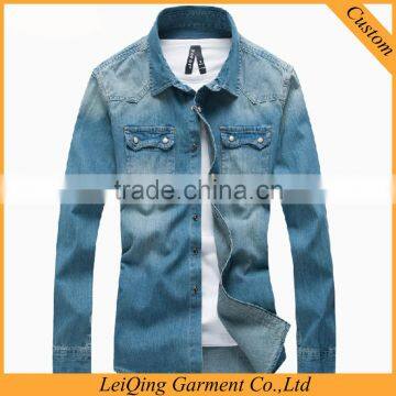 2015 latest popular deep bule cowboy shirts mens casual shirt
