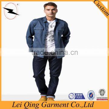 Mens long sleeve stone washed denim shirts