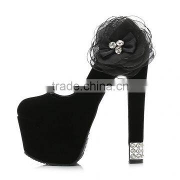Zm50326b High Heel Lady Shoes Suede Black Flower Chunky Heels Women Shoe photo-4