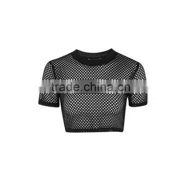 Fashion Design Women Mesh Crop Top Summer Short Sleeve Sexy Top Woman photo-5