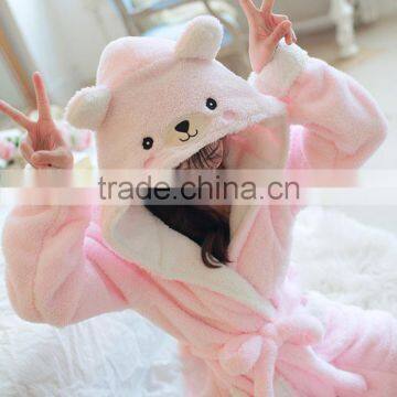 Girls Winter And Autumn Cute Rabbit Pink Pajamas Flannel Fleece Bathrobe photo-5