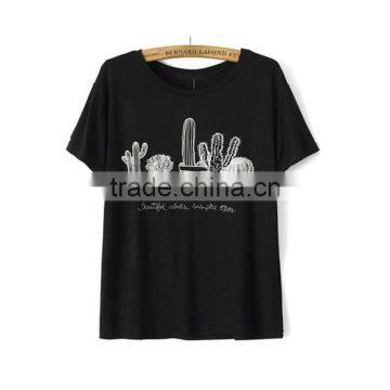 Black ladies t-shirt round neck short sleeve garment t shirt