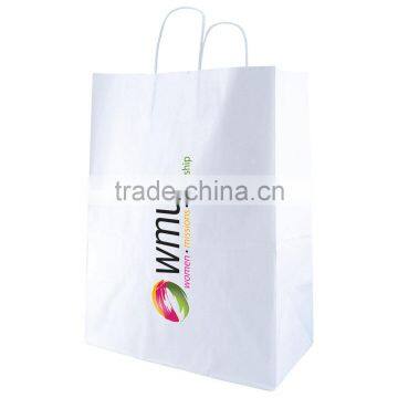 USA Made White Kraft Shopping Bag- dimensions are 13" x 7" x 17.5" and comes with your logo.