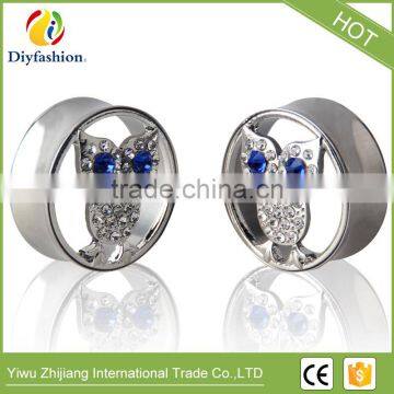 New Hot Owl Stainless Steel Diamond Pierced Ear Plug