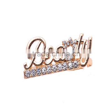 Gold-plated Rhinestone Beauty Knuckle double Finger Rings