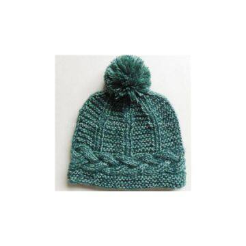 Quality Acrylic solid color cable knitted lady beanie hat with pom​