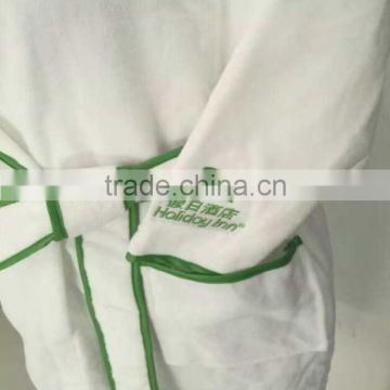 100% cotton terry cloth yarn dyed plain bathrobe with logo embroidery