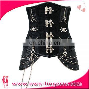 Fashion Steampunk Gothic Waist Corset With Zipper Steel Boned Underbust Corset