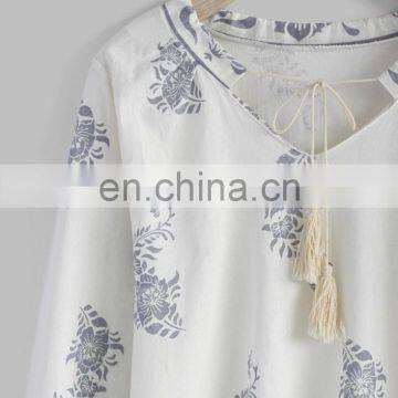 women slim girl long sleeve chiffon serene boho floral white top blouse