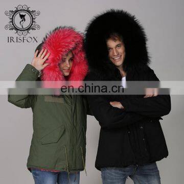 Newest 2017 hot selling real raccoon fur hooded winter pink fur coat rabbit fur lining