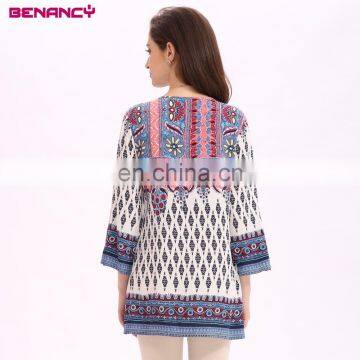 2017 Hot Selling In Stock Women Summer Boho Border Printed Tunic Tops photo-3
