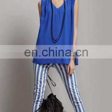 T-WV003 V-neck Two Layer Epaulet Loose Chiffon Women Vests photo-3