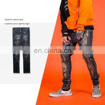 Men cotton ripped trousers classic design man in tight denim jeans factory wholesale