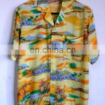 100% rayon hawaiian soft collar short sleeve shirts