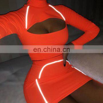 New Trendy Women's Reflective Ribbon Skirt Suit New Front Hollow Sexy Two-piece Suit Set photo-3
