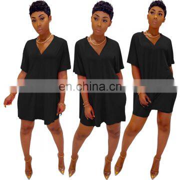 Wholesale 2 Piece Plain v NeckBat Sleeve Split Tshirt and Shorts Set for Women photo-2