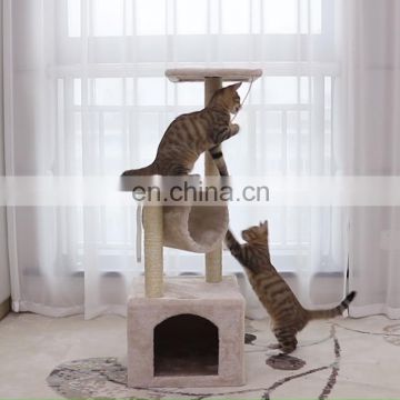 Factory Manufacturing 60 Styles Comfortable Hemp Linen Warped Wooden Cat Tree House Simple Cat Tree with Cat Scratch Post