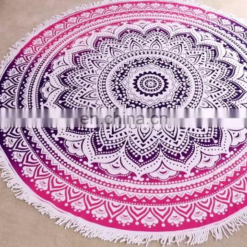 High quality custom fashion circle printed beach towels microfiber turkish round beach towel with tassel fringe