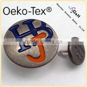 fashion custom brass jeans button with antic silver & enamel color