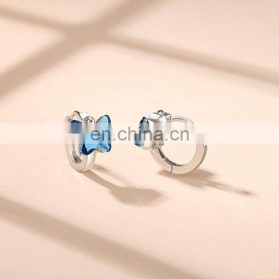 2021 New Design S925 Silver Stud Earrings Fashion Rhinestone Butterfly Stud Earrings