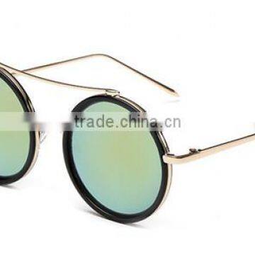 UV 400 Women Ladies Female Fashionable Reflective Black Full Metal Frame Round Lens Sunglasses photo-6