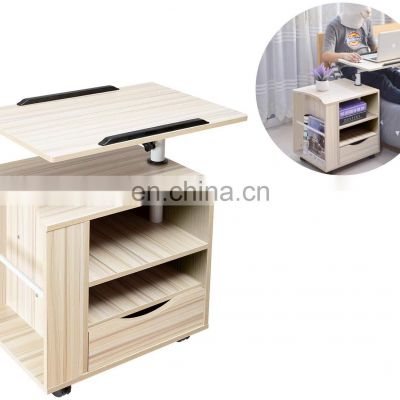 Bedside Table Height Adjustable Swiel  With Drawers