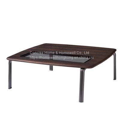 Concise Home LT1608-1 Modern Wooden and Glass Top Metal Legs Square Coffee Table photo-2