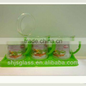 sauce glass pot with plastic handle