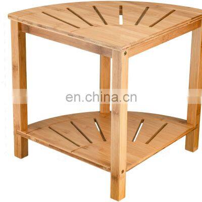 Bamboo Corner Bench Wood Spa Stool Bench With Storage Shelf for Bathroom Organization Perfect For Indoor Outdoor photo-3