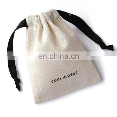 Eco- friendly Custom Logo cotton drawstring pouch bag Printed Gift Canvas Cotton Double String Handbag jewelry drawstring bag