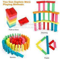 Wooden Colourful Toppling Tower Stacking Game with Storage Bag Building Blocks Learning Educational Montessori Toy