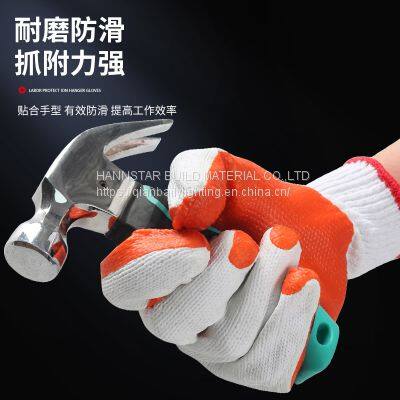 White cotton working gloves with orange coated rubber Hand Safety Gloves