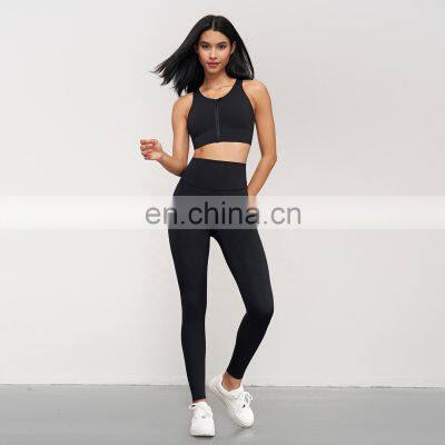 Front Zip Sports Bras Gym Custom Fitness Sets High Waisted Yoga Leggings With Back Pocket 80nylon 20spandex