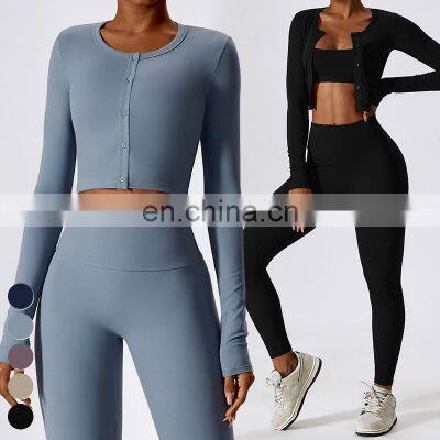 Wholesale 2024 High Quality Fashion Ladies Long Sleeve Workout T Shirt Custom Sports Crop Top Yoga Jacket For Women photo-5