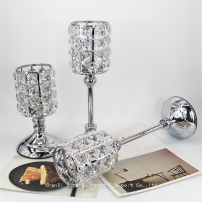 Wholesale Price Iron Crystal Candle Cup Silver Colored Party Wedding Decoration Table Centerpiece Candle Stand photo-2