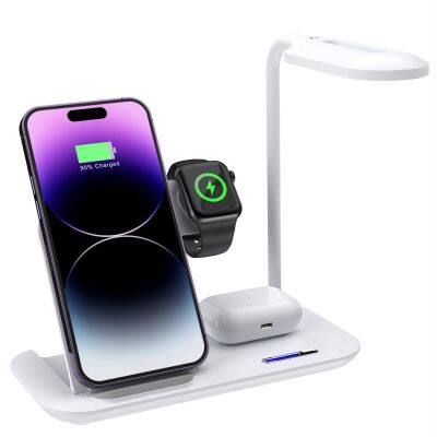 15W 5-in-1 multifunctional foldable wireless charging pad with bedside table lamp, safe charging and overload protection