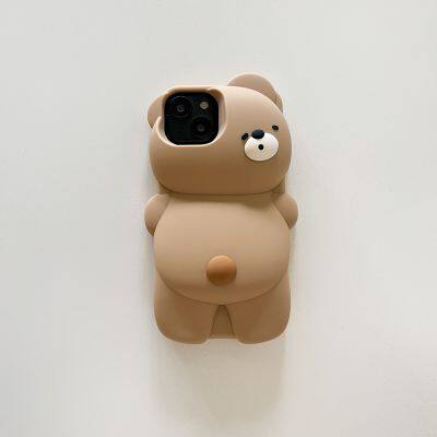 Cartoon 3D Bear Phone Case For IPhone 13 11 12 Pro Max 15Pro Max Shockproof Soft Silicone Lens Protective Back Cover photo-5