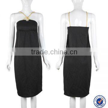 China cheap factory customized balck midi golden spaghetti dress designer one piece dress western