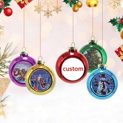 Suministros de decoración de árboles de Navidad por sublimación con logotipo personalizado OEM/ODM, bolas de plástico resistentes a la rotura, adornos de bolas de Navidad