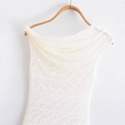 Spring and Summer New French One Shoulder Lace Sexy off Shoulder Irregular Casual Sleeveless T-shirt photo-4