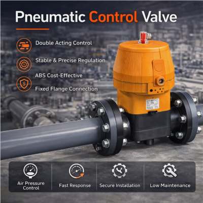 Диафрагменный клапан из ABS с двусторонним пневматическим приводом с фланцем ANSI для водоподготовки