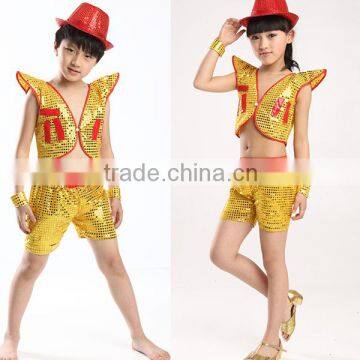 Latest 2016 Fashion and shiny latin Jazz dance costume with vest Hip-hop arabic dance performance costume for boys and girls